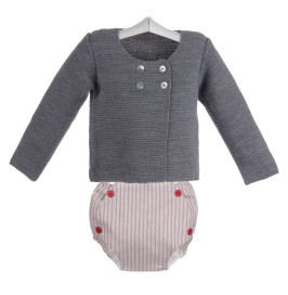 Conjunto de bebé de braguita de rayas rojas y chaqueta