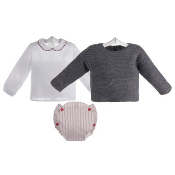 conjunto de ranita de rayas,camisa de plumeti y jersey