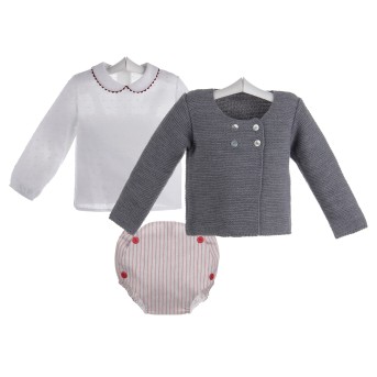 Conjunto de chaqueta cruzada, camisa de plumeti y ranita de rayas rojas
