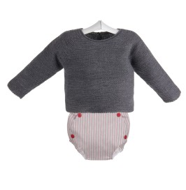 Conjunto de jersey gris y ranita de rayas nde bebé