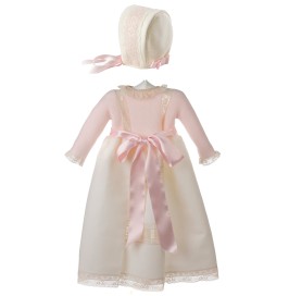 Conjunto de faldón para bebé con fondo de entredoses y capota a juego