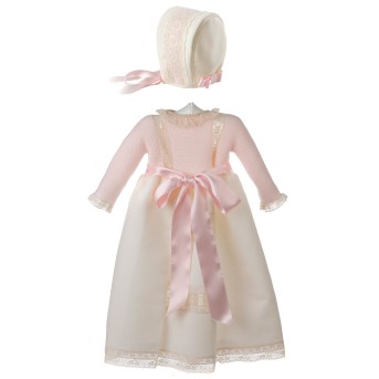 Conjunto de faldón para bebé con fondo de entredoses y capota a juego