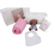 Gift briefcase for newborns and babies with cap holder, blanket, need, baberola and teddy bear Gift briefcase for newborns and babies with cap holder, blanket, need, baberola and teddy bear
