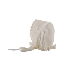 Capota de ceremonia y bautizo para bebé de batista organdizada y bolillo