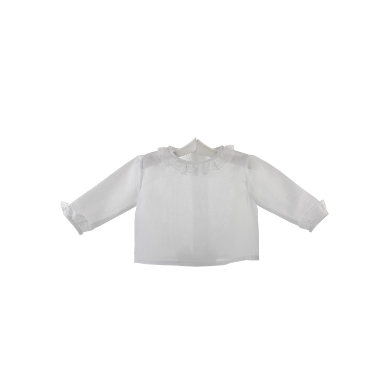 Camisa de ceremonia y bautizo para bebé con volante de encaje de Valencienne Camisa de ceremonia y bautizo para bebé con volante de encaje de Valencienne