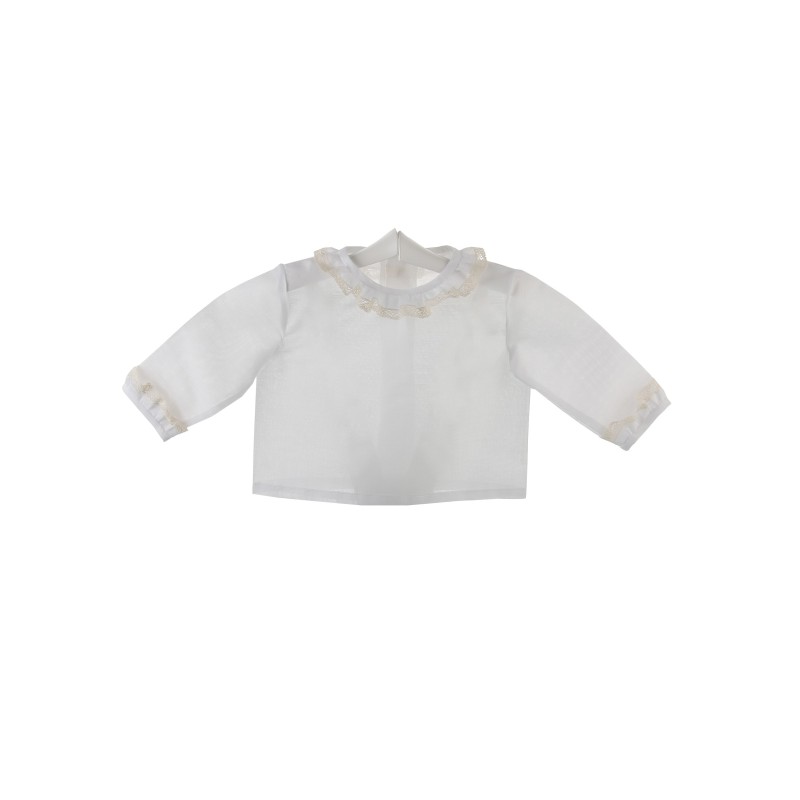 Camisa de ceremonia y bautizo para bebé con volante de encaje de Valencienne y batista Camisa de ceremonia y bautizo para bebé con volante de encaje de Valencienne y batista