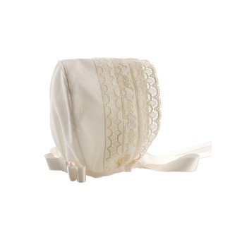 Capota de ceremonia y bautizo para bebé de batista organdizada y Valencienne